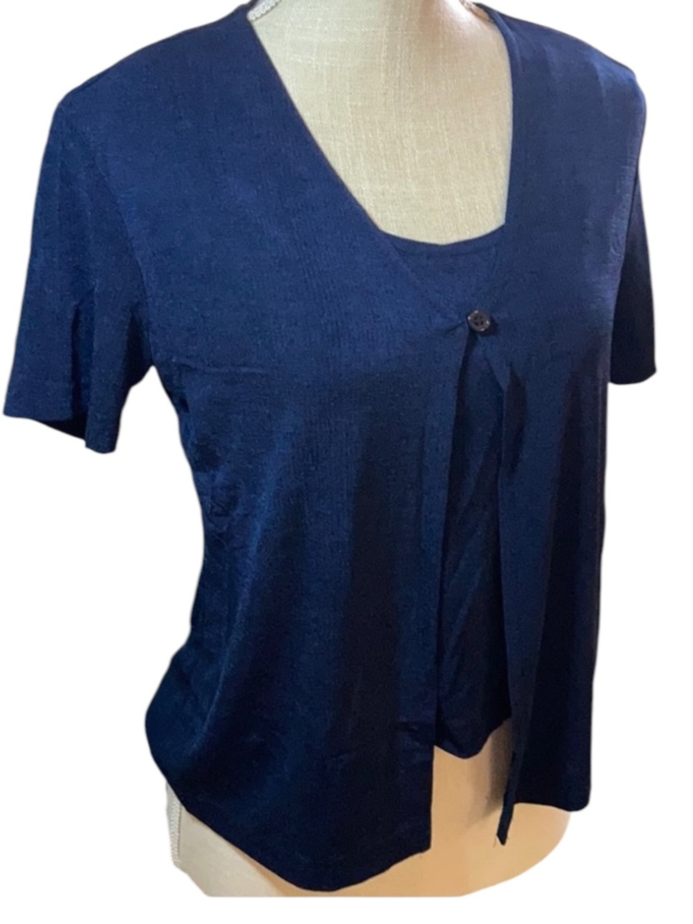Studio C Blue Short Sleeve Layered Blouse